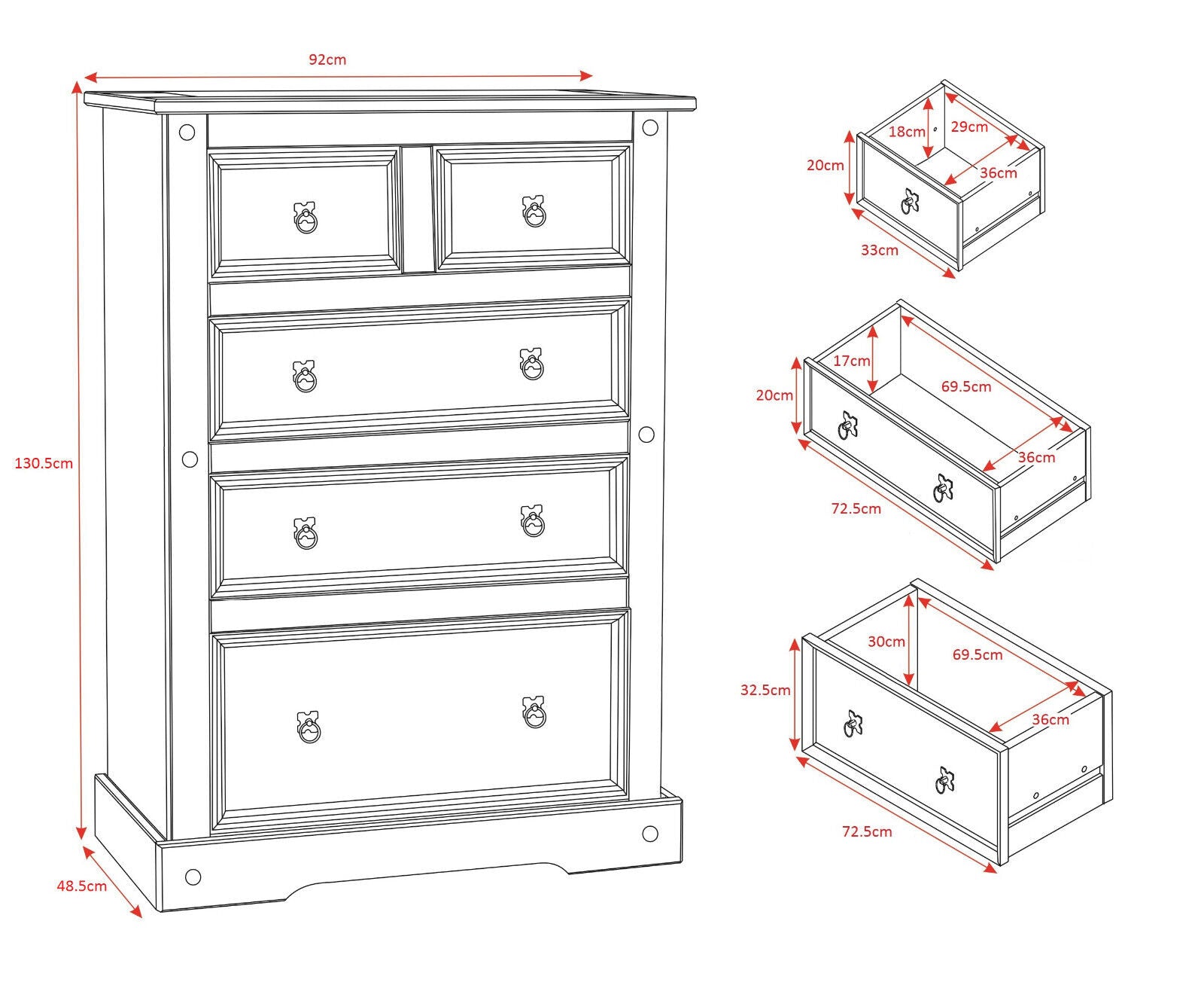 Camden 5 Tallboy Drawers - Natural