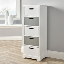 Fabian 5 Tallboy Drawers - White and Grey