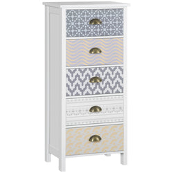 Malachi 5 Tallboy Drawers - White and Multi Colour