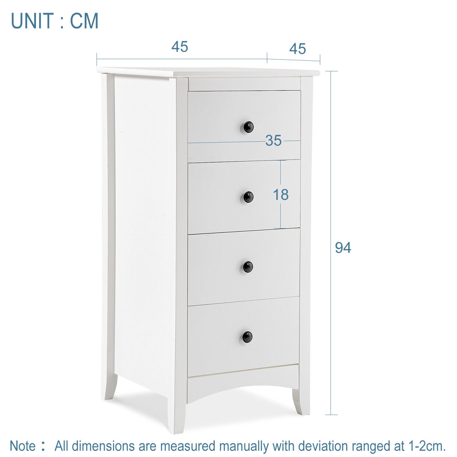 Tinsley 4 Tallboy Drawers - White