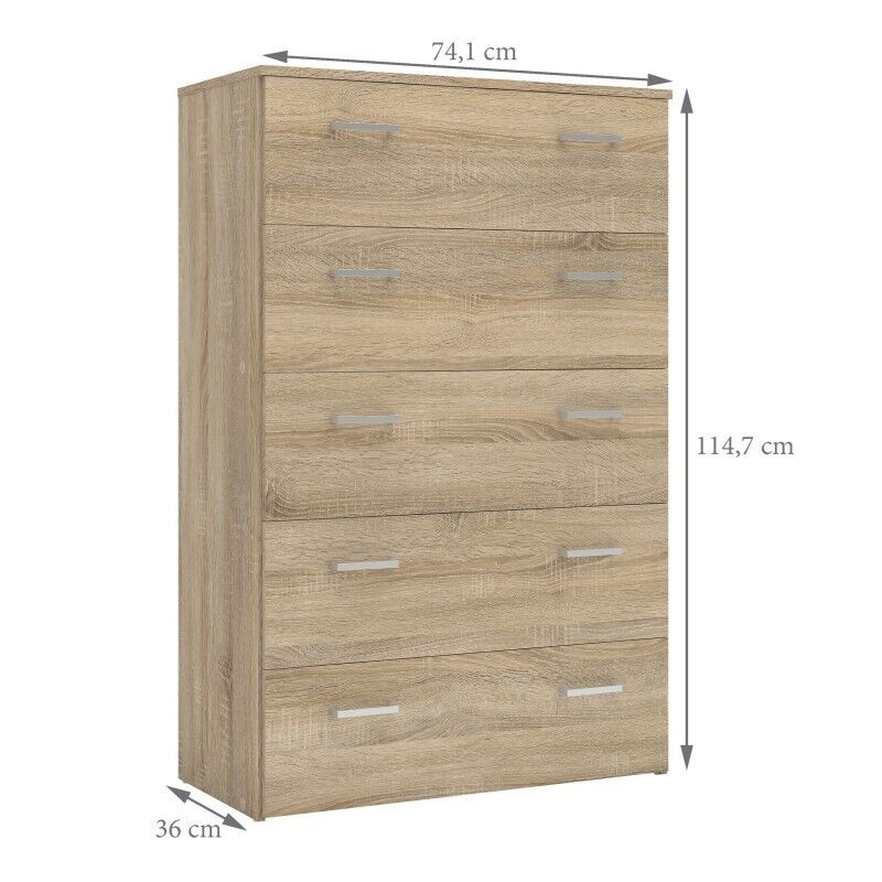Tyrell 5 Tallboy Drawers - Oak