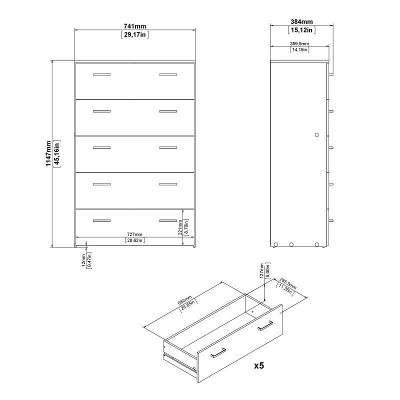 Tyrell 5 Tallboy Drawers - Oak