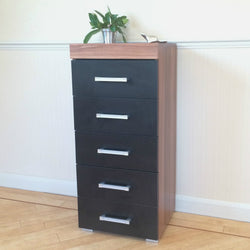 Arisa 5 Drawer Tallboy - Black & Walnut