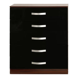 Arjun 5 Drawer Tallboy - Black and Walnut