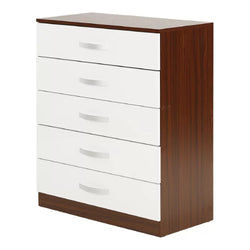 Arjun 5 Drawer Tallboy - White and Walnut