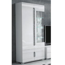 Elerton Cupboard 1 Glass Door - White Gloss and Grey