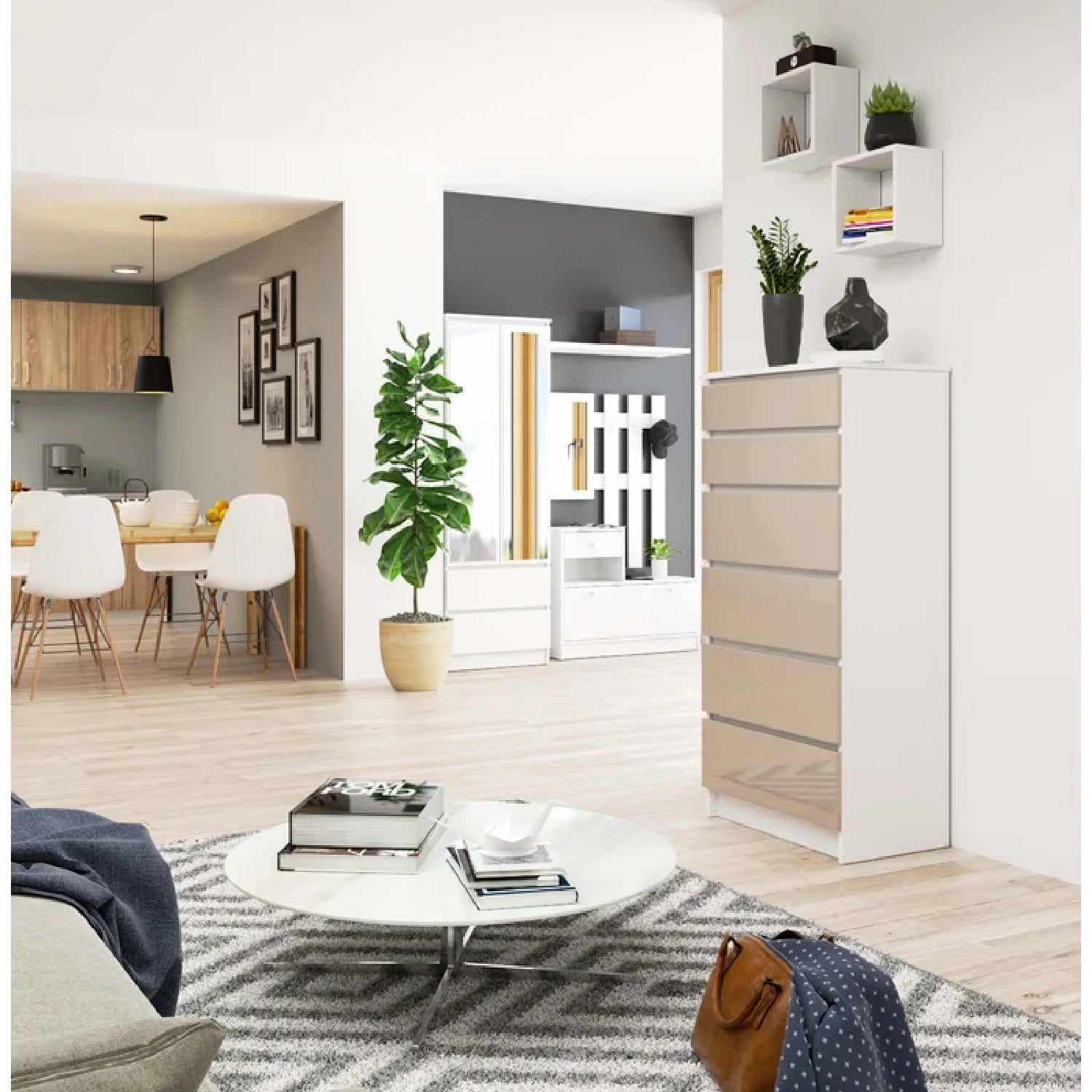 Elora 6 Tallboy Drawers - Cappuccino Gloss