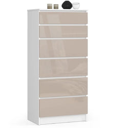 Elora 6 Drawer Tallboy - Cappuccino Gloss