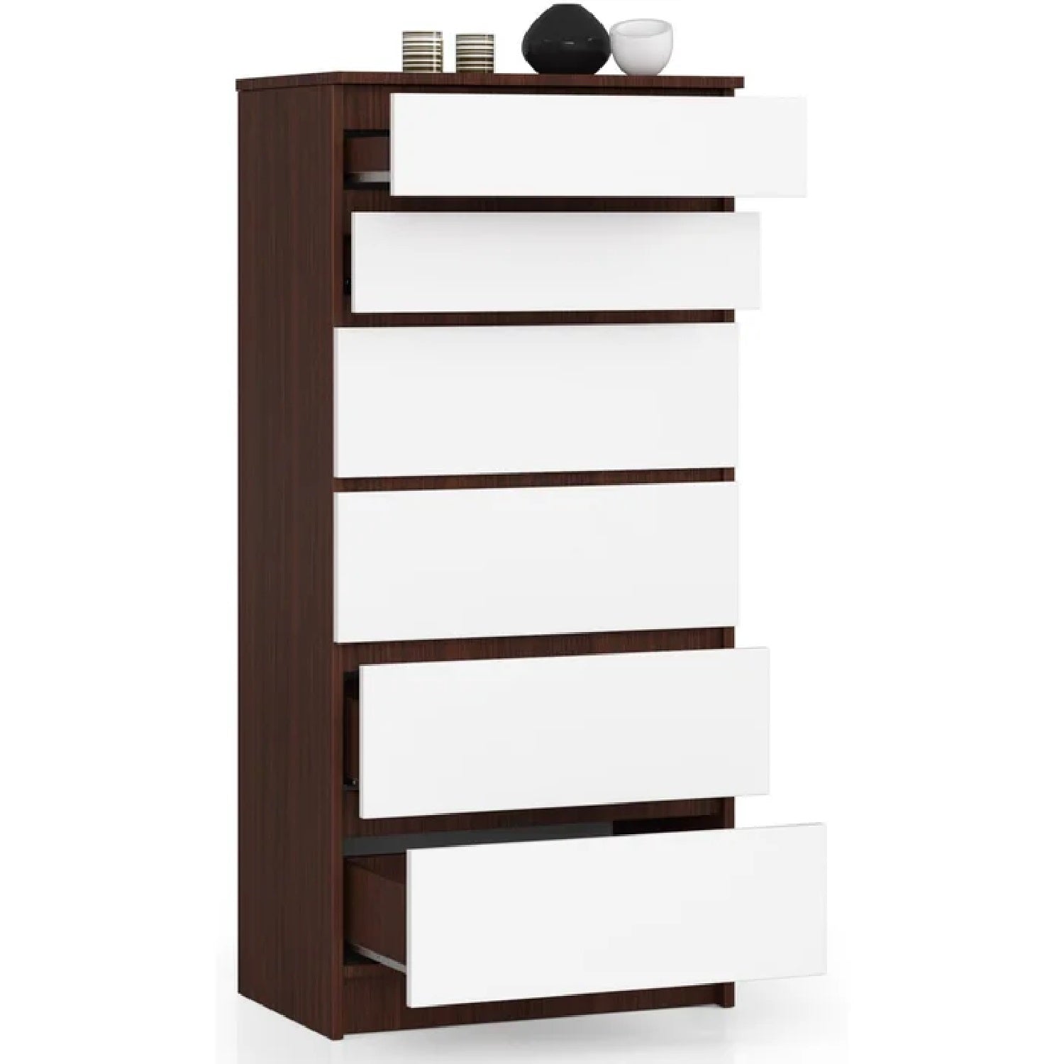 Elora 6 Tallboy Drawers - Dark Brown and Alder