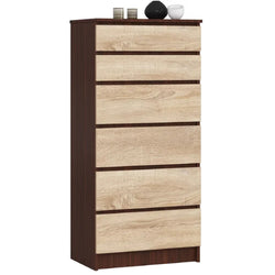 Elora 6 Drawer Tallboy - Dark Brown and Sonoma Oak