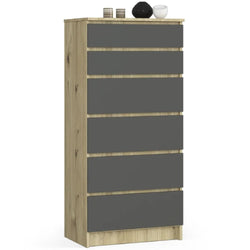 Elora 6 Drawer Tallboy - Oak and Graphite Grey
