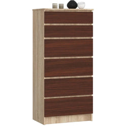 Elora 6 Drawer Tallboy - Sonoma Oak and Dark Brown