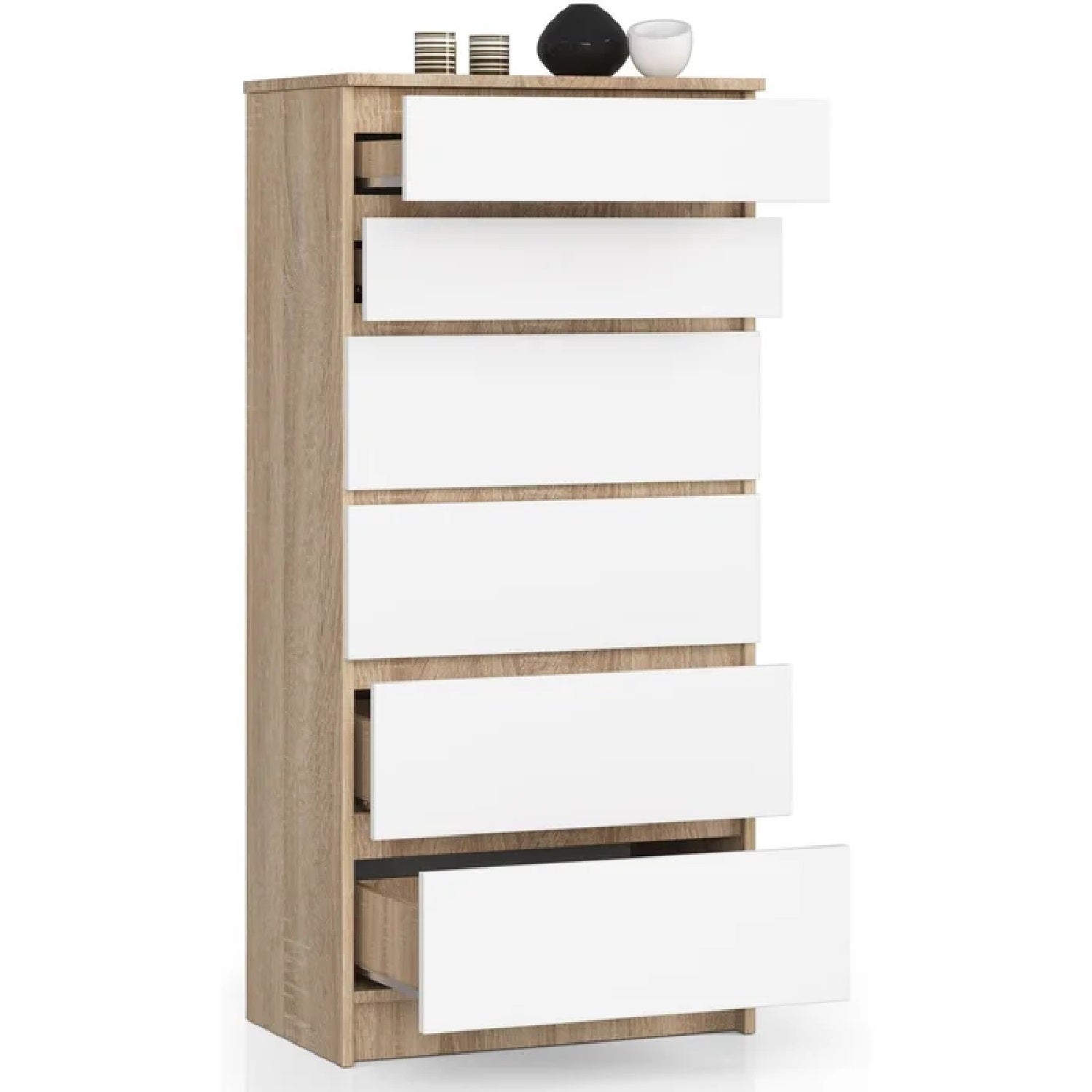 Elora 6 Tallboy Drawers - Sonoma Oak and White