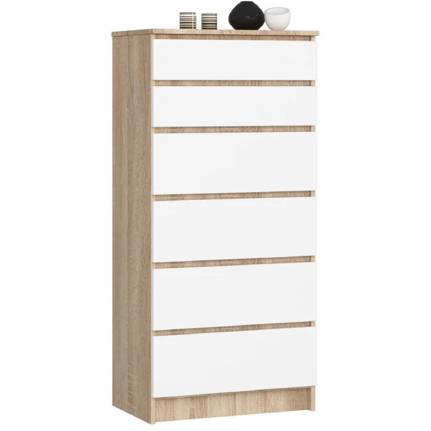 Elora 6 Tallboy Drawers - Sonoma Oak and White