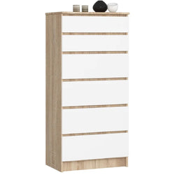 Elora 6 Drawer Tallboy - Sonoma Oak and White