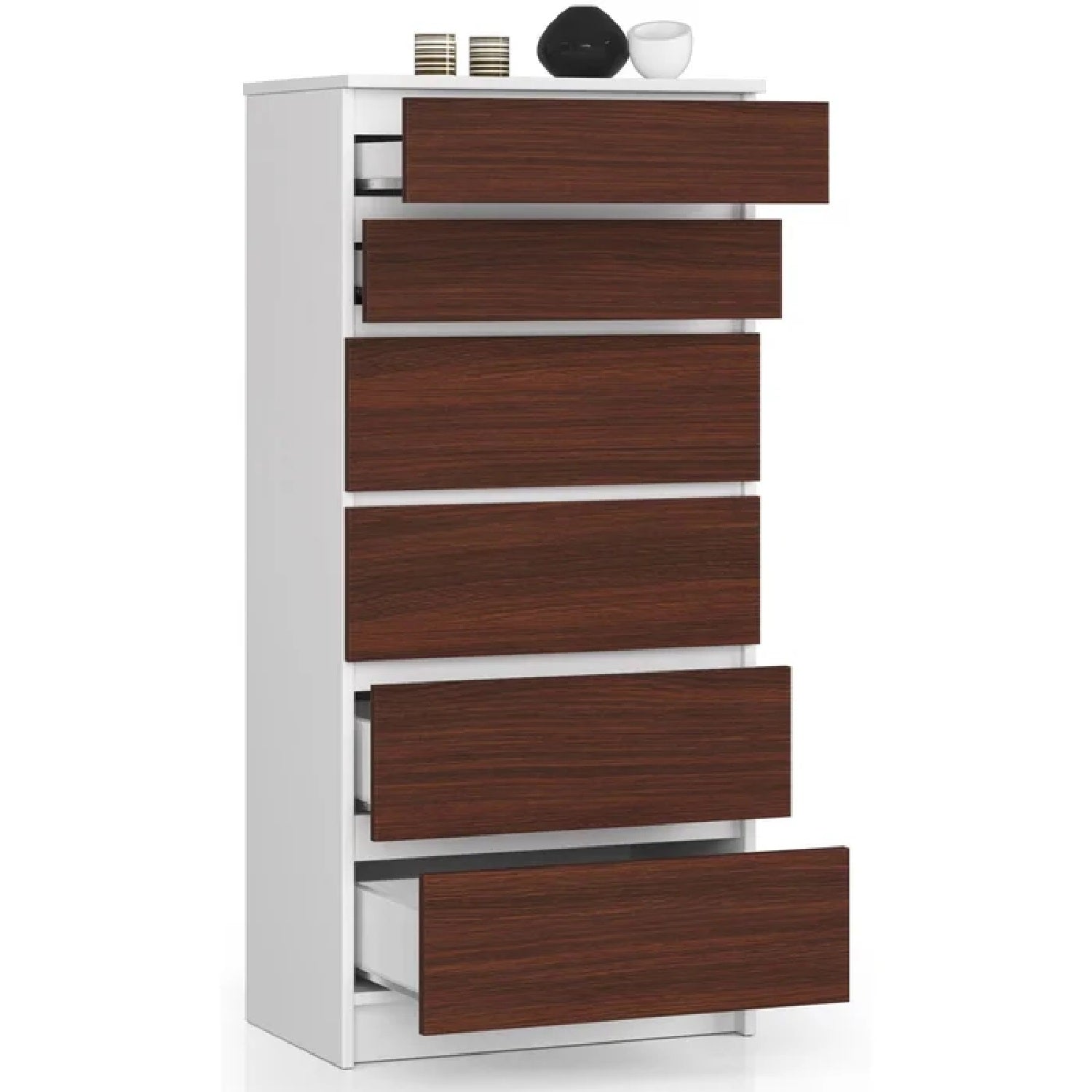 Elora 6 Tallboy Drawers - White and Dark Brown