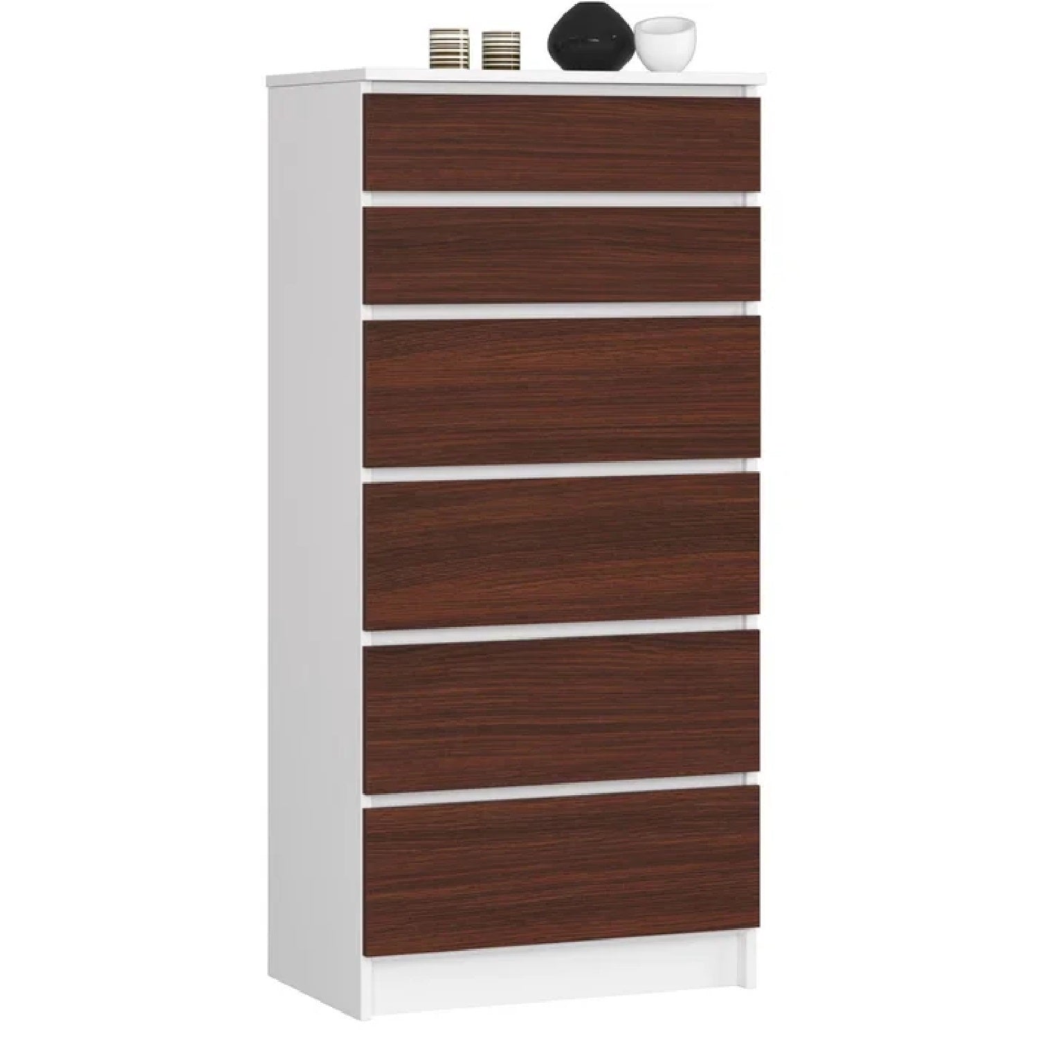 Elora 6 Tallboy Drawers - White and Dark Brown