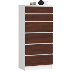 Elora 6 Drawer Tallboy - White and Dark Brown