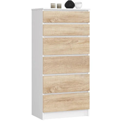 Elora 6 Drawer Tallboy - White and Sonoma Oak