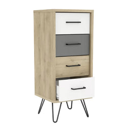 Porter 4 Drawer Tallboy - Kronberg, White and Grey