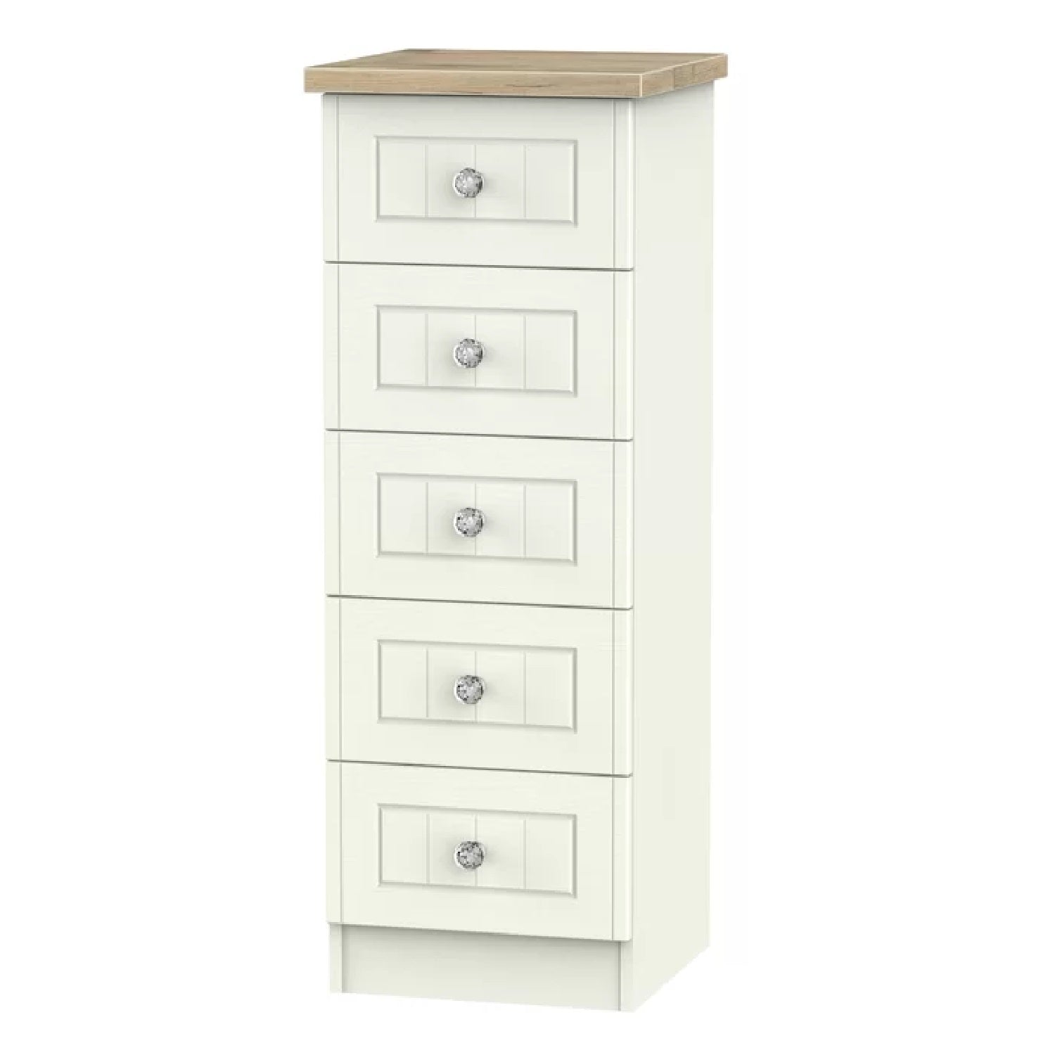Zuri 5 Tallboy Drawers - Cream Ash and Bordeaux Oak