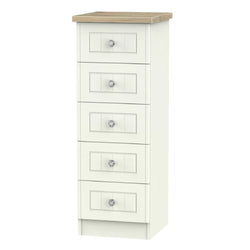 Zuri 5 Drawer Tallboy - Cream Ash and Bordeaux Oak