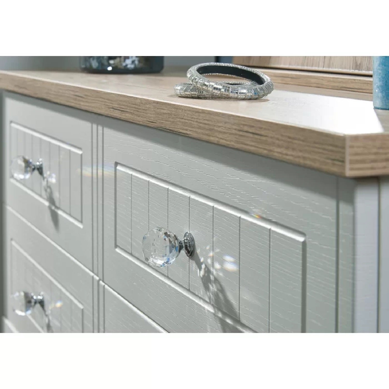Zuri 5 Tallboy Drawers- Porcelain Ash and Bordeaux Oak