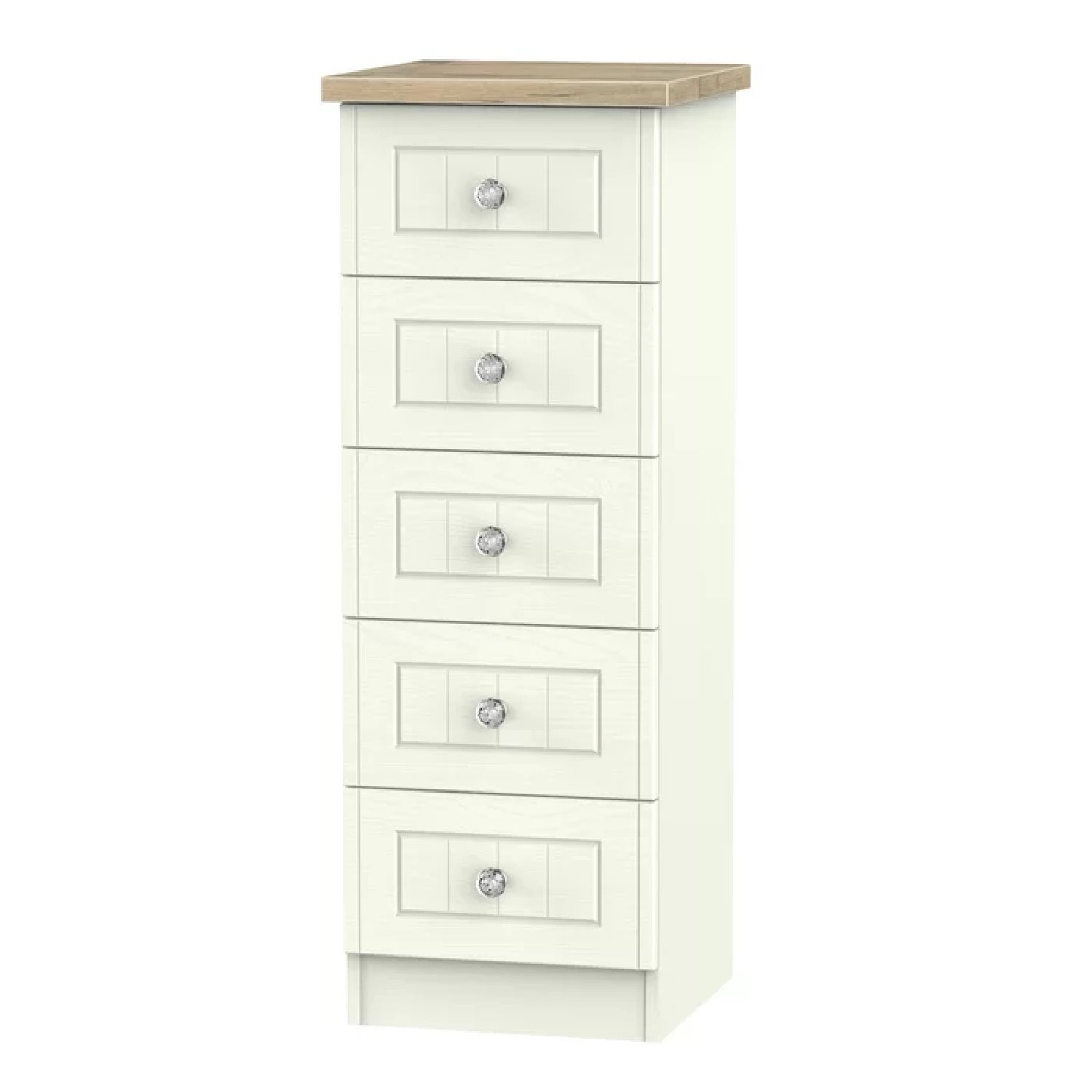 Zuri 5 Tallboy Drawers- Porcelain Ash and Bordeaux Oak
