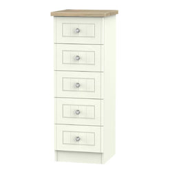Zuri 5 Drawer Tallboy - Porcelain Ash and Bordeaux Oak