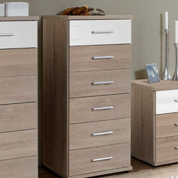 Anzo Drawer Tallboy - White Gloss and Oak