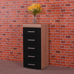 Bella 5 Tallboy Drawers - Black and Sonoma Oak