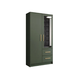 Abdiel 2 Door Wardrobe with Drawer - Mirrored and Green