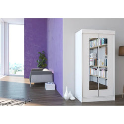 Amaya Wardrobe with Sliding Door - Mirrored and White Matt