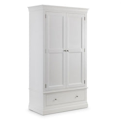 Clem 2 Door Tallboy White Wardrobe with Drawers - White