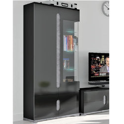 Elerton Cupboard 1 Glass Door - Black Gloss and Grey